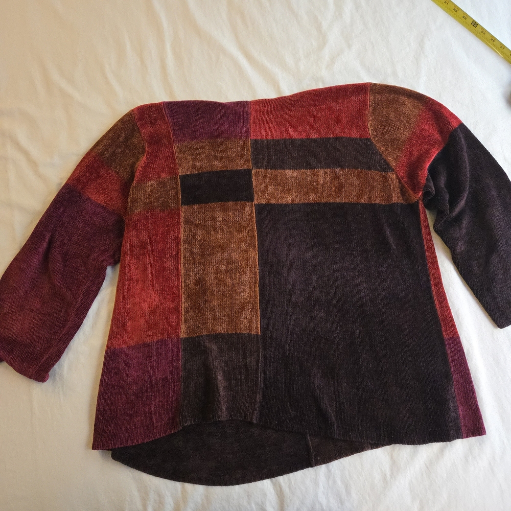 Lord & Taylor Vintage 90s Chenille Colorblock Patchwork VNeck Jewel Tone Sweater - Picture 9 of 12